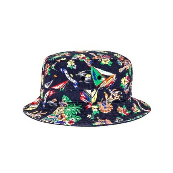 NWT Polo Ralph Lauren Hawiaan Bear Chino Bucket Hat - Navy Multi - Picture 5 of 12